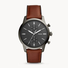 Fossil Men’s Chronograph Quartz Leather Strap Grey Dial 44mm Watch FS5522