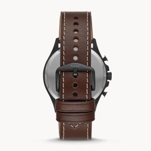 Fossil Men’s Chronograph Quartz Leather Strap Black Dial 46mm Watch FS5608