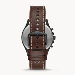 Fossil Men’s Chronograph Quartz Leather Strap Black Dial 46mm Watch FS5608