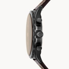 Fossil Men’s Chronograph Quartz Leather Strap Black Dial 46mm Watch FS5608