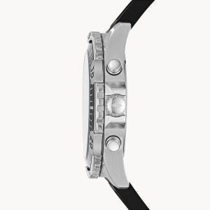 Fossil Men’s Chronograph Quartz Black Silicone Strap Black Dial 44mm Watch FS5624