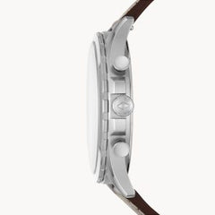Fossil Men’s Chronograph Quartz Leather Strap Beige Dial 46mm Watch FS5696