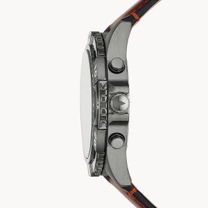 Fossil Men’s Chronograph Quartz Brown Leather Strap Grey Dial 44mm Watch FS5770