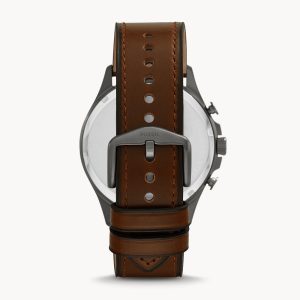 Fossil Men’s Chronograph Quartz Leather Strap Gray Dial 46mm Watch FS5815