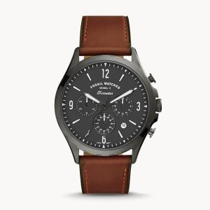 Fossil Men’s Chronograph Quartz Leather Strap Gray Dial 46mm Watch FS5815