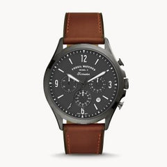 Fossil Men’s Chronograph Quartz Leather Strap Gray Dial 46mm Watch FS5815