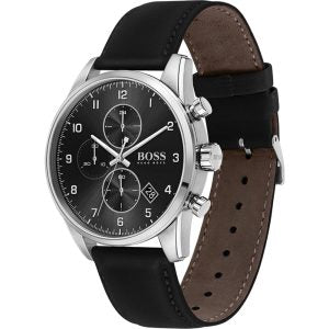 Hugo Boss Men’s Quartz Black Leather Strap Black Dial 44mm Watch 1513782