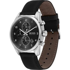 Hugo Boss Men’s Quartz Black Leather Strap Black Dial 44mm Watch 1513782