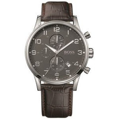 Hugo Boss Men’s Quartz Leather Strap Grey Dial 44mm Watch 1512570