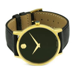 Movado Men’s Quartz Swiss Made Leather Strap Black Dial 40mm Watch 0607195