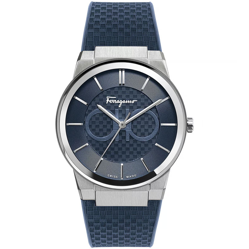 Ferragamo Men’s Swiss Made Quartz Blue Silicone Strap Blue Dial 41mm Watch SFHP00120