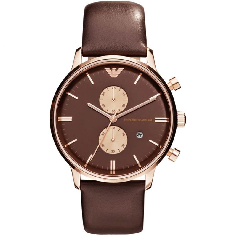 Emporio Armani Men’s Quartz Leather Strap Brown Dial 40mm Watch AR0387