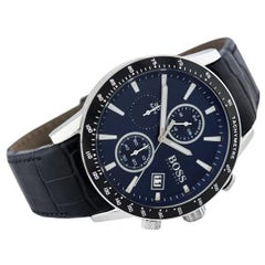 Hugo Boss Men’s Chronograph Quartz Leather Strap Blue Dial 44mm Watch 1513391