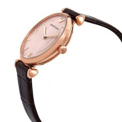 Emporio Armani Women’s Quartz Brown Leather Strap Pink Dial 32mm Watch AR1911 Brand New
