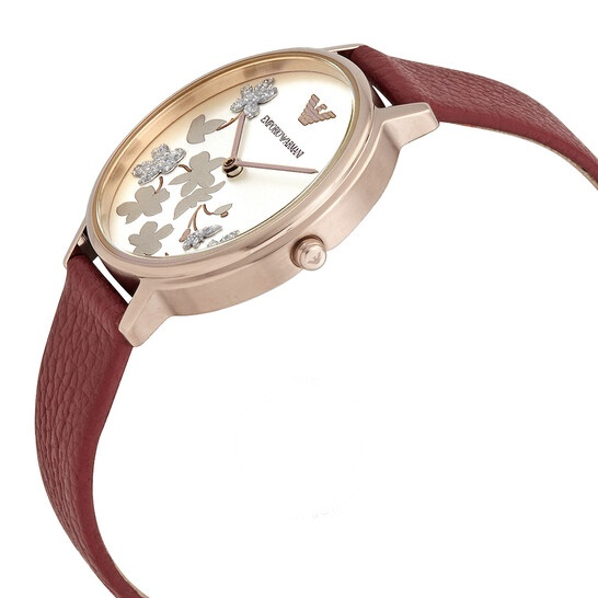 Emporio Armani Women’s Quartz Red Leather Strap Silver Dial 32mm Watch AR11114