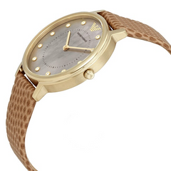 Emporio Armani Women’s Quartz Brown Leather Strap Taupe Mother of Pearl Dial 32mm Watch AR11151