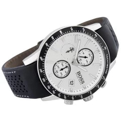 Hugo Boss Men’s Chronograph Quartz Leather Strap Silver Dial 44mm Watch 1513403
