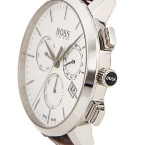 Hugo Boss Men’s Quartz Leather Strap White Dial 44mm Watch 1513263