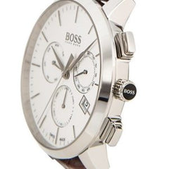 Hugo Boss Men’s Quartz Leather Strap White Dial 44mm Watch 1513263