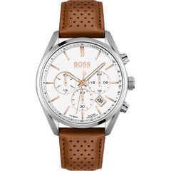 Hugo Boss Men’s Quartz Leather Strap White Dial 44mm Watch 1513879