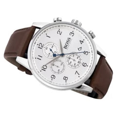 Hugo Boss Men’s Quartz Leather Strap Silver Dial 44mm Watch 1513495