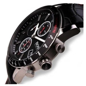 Hugo Boss Men’s Quartz Leather Strap Black Dial 44mm Watch 1513390