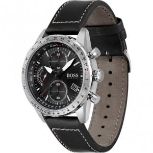 Hugo Boss Men’s Quartz Leather Strap Black Dial 44mm Watch 1513853