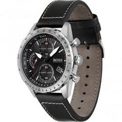 Hugo Boss Men’s Quartz Leather Strap Black Dial 44mm Watch 1513853