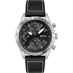 Hugo Boss Men’s Quartz Leather Strap Black Dial 44mm Watch 1513853