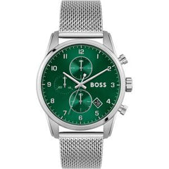 Hugo Boss Men’s Quartz Silver Stainless Steel Green Dial 44mm Watch 1513938