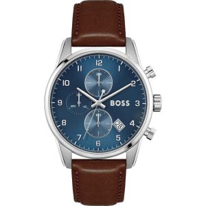 Hugo Boss Men’s Quartz Brown Leather Strap Blue Dial 44mm Watch 1513940