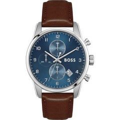 Hugo Boss Men’s Quartz Brown Leather Strap Blue Dial 44mm Watch 1513940