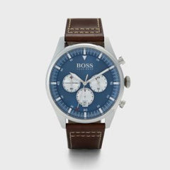 Hugo Boss Men’s Quartz Lather Strap Blue Dial 44mm Watch 1513711