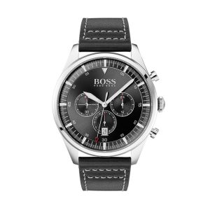 Hugo Boss Men’s Chronograph Leather Strap Black Dial 44mm Watch 1513708