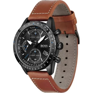 Hugo Boss Men’s Quartz Leather Strap Black Dial 44mm Watch 1513851