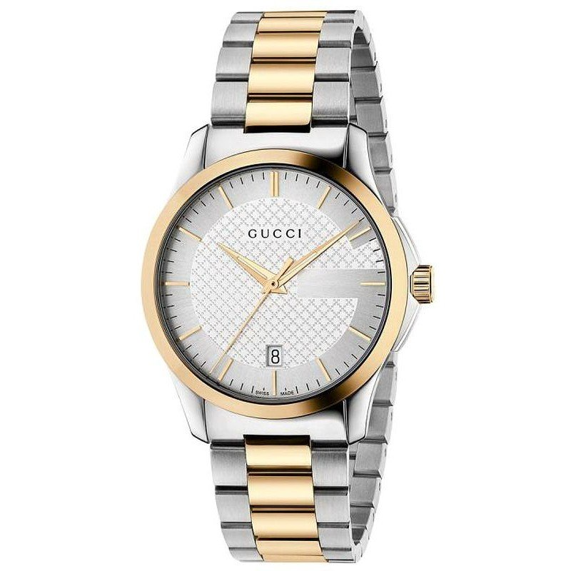 Gucci Men’s Swiss Made Quartz Stainless Steel Silver Dial 38mm Watch YA126474